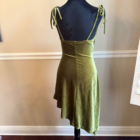 Women’s Velvet Crushed Burnout High Low Midi bodyCon Dress XS Green Whimsigoth - Picture 2 of 5